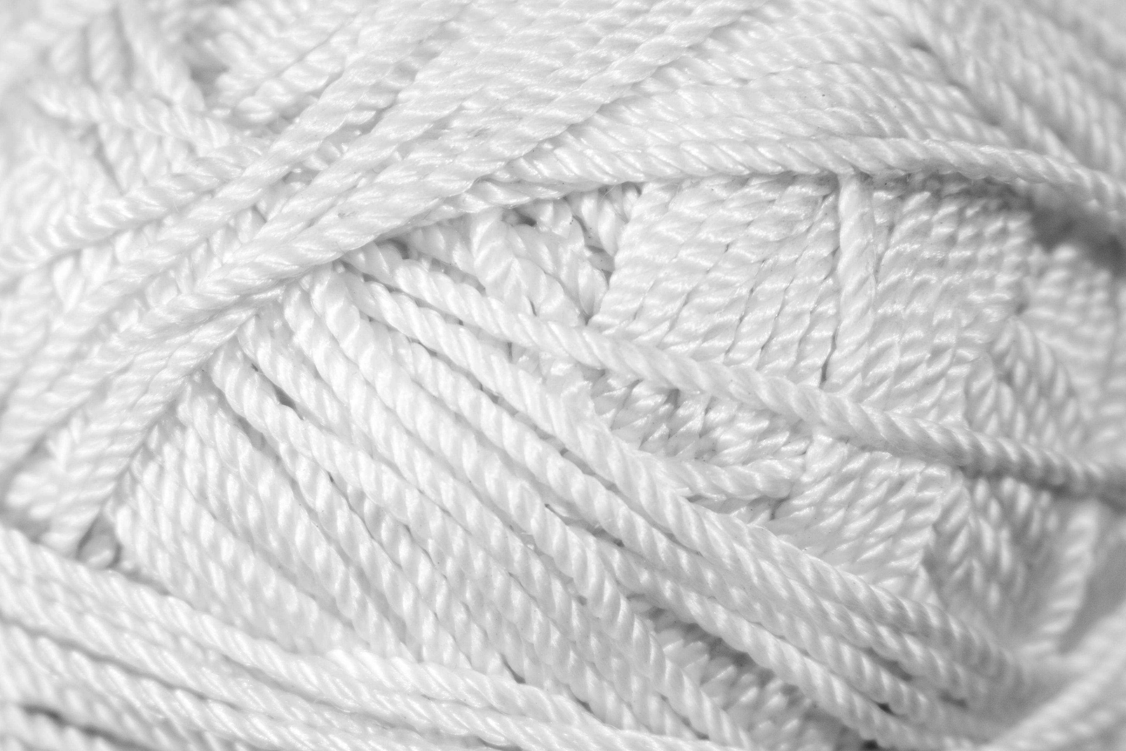 Close-up of a ball of white nylon rope